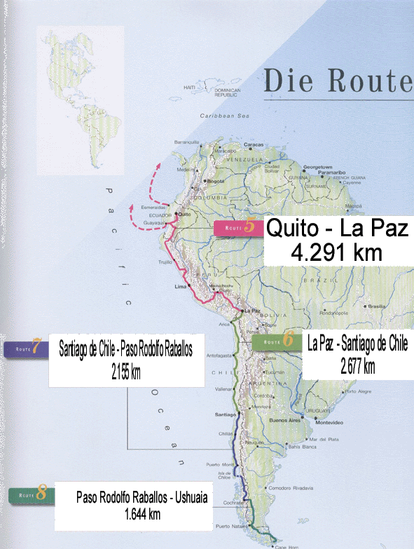Routekaart Zuid Amerika